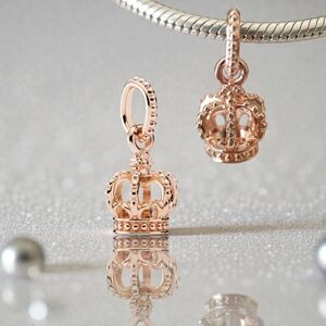 Pandora Rose Gold Noble Splendor Dainty Crown Dangle Charm Retired